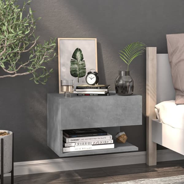 The Living Store væghængt sengebord betongrå -  Natborde