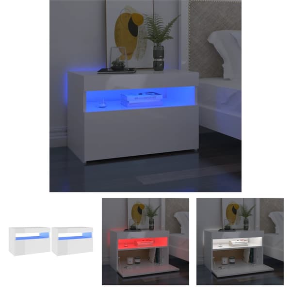 The Living Store Yöpöytä LED-valoilla 2 kpl korkeakiilto valkoinen 60x35x40 cm -  Yöpöydät