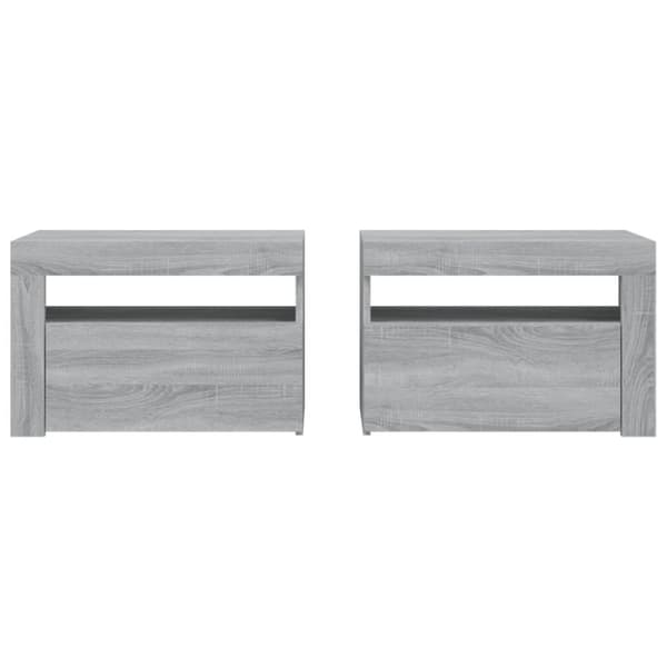 The Living Store Yöpöydät 2 kpl LED-valoilla harmaa Sonoma 60x35x40 cm -  Yöpöydät