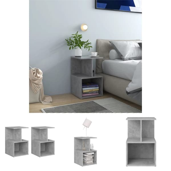 The Living Store sengeskabe 2 stk. 35x35x55 cm spånplade betongrå -  Natborde
