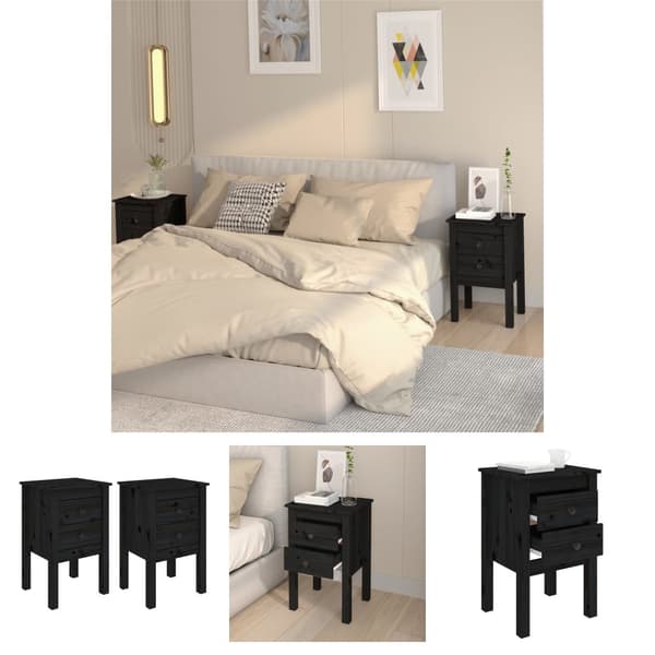 The Living Store Sängbord 2 st svart 40x35x61,5 cm massiv furu -  Nattduksbord