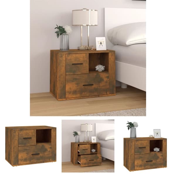 The Living Store sengebord 60x36x45 cm konstrueret træ røget egetræsfarve - Natborde