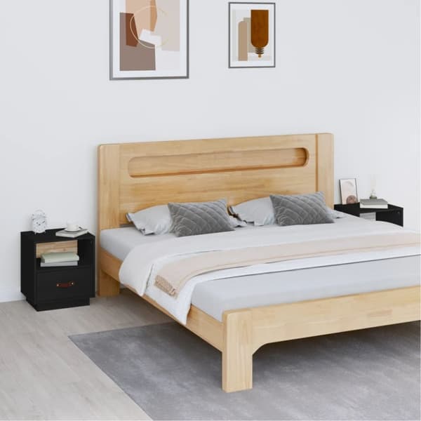 The Living Store Yöpöydät 2 kpl musta 40x34x45 cm täysi mänty - Yöpöydät