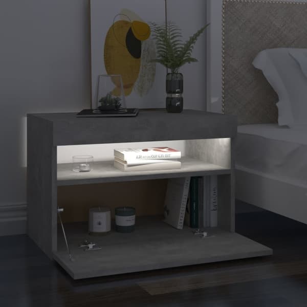 The Living Store Yöpöytä LED-valoilla 2 kpl betoninharmaa 60x35x40 cm - Yöpöydät