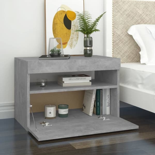 The Living Store Yöpöytä LED-valoilla 2 kpl betoninharmaa 60x35x40 cm - Yöpöydät