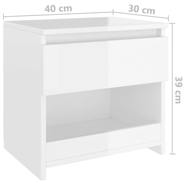 The Living Store sengeborde 2 stk. 40x30x39 cm spånplade hvid højglans - Natborde