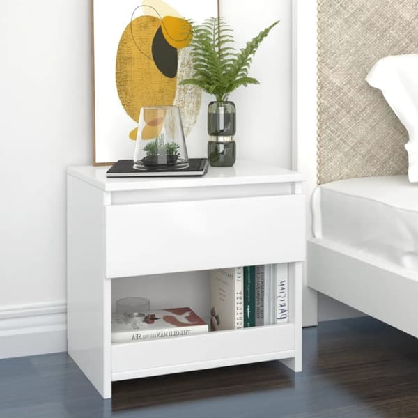 The Living Store sengeborde 2 stk. 40x30x39 cm spånplade hvid højglans - Natborde