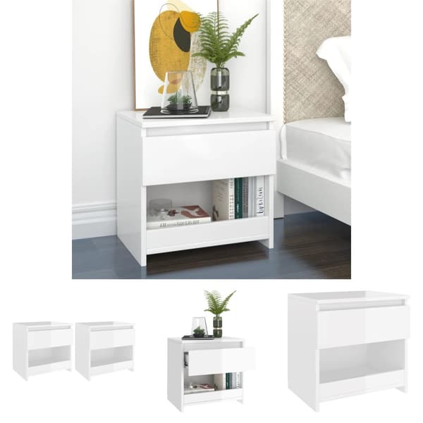The Living Store sengeborde 2 stk. 40x30x39 cm spånplade hvid højglans -  Natborde
