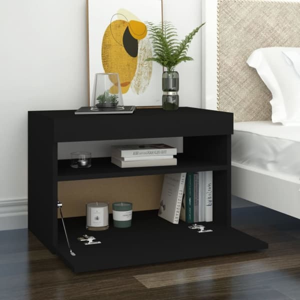 The Living Store Yöpöytä LED-valoilla musta 60x35x40 cm tekninen puu -  Yöpöydät