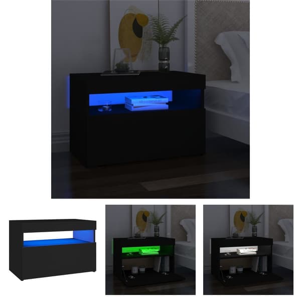 The Living Store Yöpöytä LED-valoilla musta 60x35x40 cm tekninen puu -  Yöpöydät
