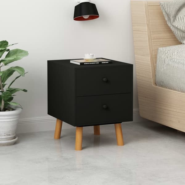 The Living Store Sängbord 2 st svart 40x30x50 cm massiv furu - Nattduksbord