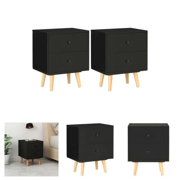 The Living Store Sängbord 2 st svart 40x30x50 cm massiv furu - Nattduksbord