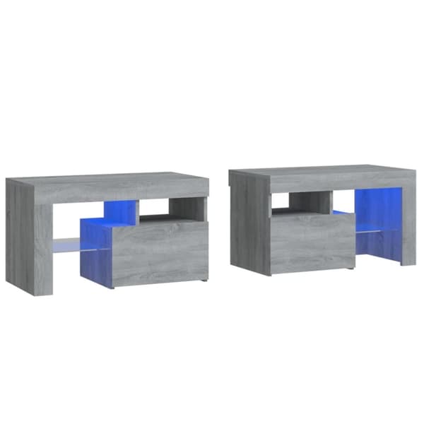 The Living Store sengeborde 2 stk. med LED-lys 70x36,5x40 cm grå sonoma-eg -  Natborde