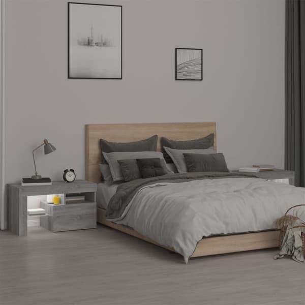 The Living Store sengeborde 2 stk. med LED-lys 70x36,5x40 cm grå sonoma-eg -  Natborde