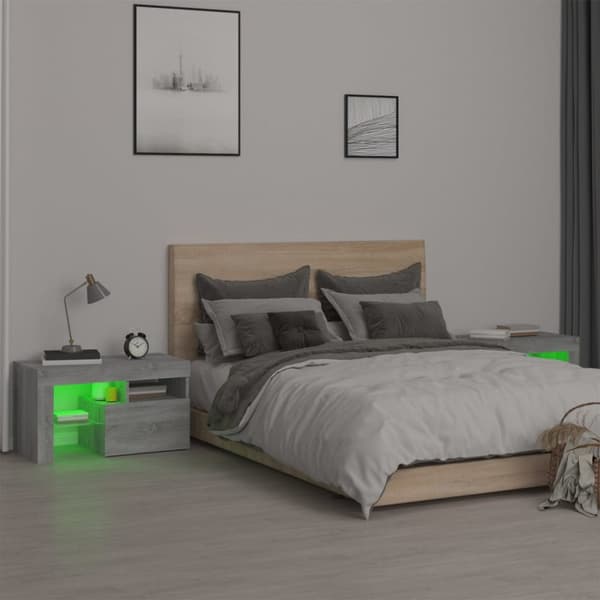 The Living Store sengeborde 2 stk. med LED-lys 70x36,5x40 cm grå sonoma-eg -  Natborde