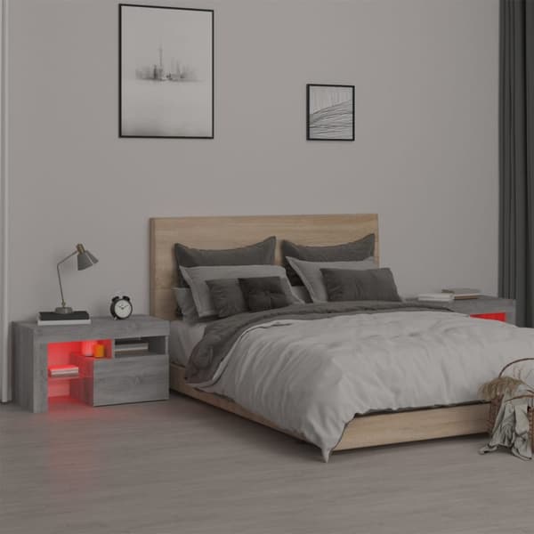 The Living Store sengeborde 2 stk. med LED-lys 70x36,5x40 cm grå sonoma-eg -  Natborde