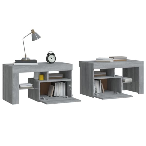 The Living Store sengeborde 2 stk. med LED-lys 70x36,5x40 cm grå sonoma-eg -  Natborde