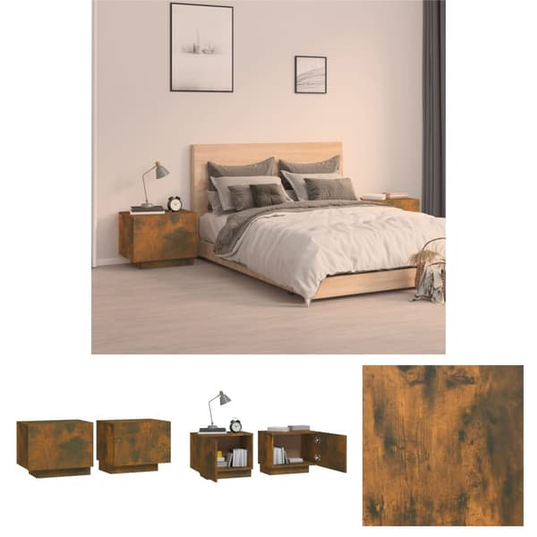 The Living Store sengebord 100x35x40 cm konstrueret træ røget egetræsfarve - Natborde
