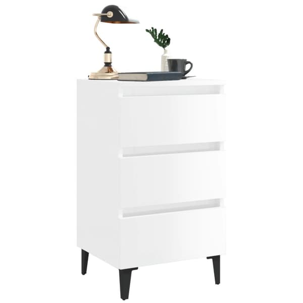 The Living Store Sängbord med metallben 2 st vit högglans 40x35x69 cm - Nattduksbord