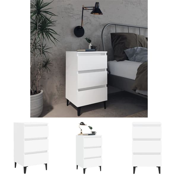 The Living Store sengeskab m. metalben 40x35x69 cm hvid - Natborde