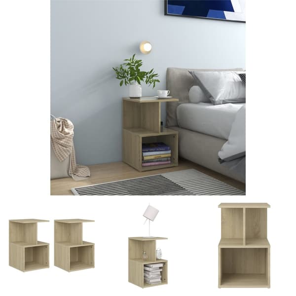 The Living Store sengeskabe 2 stk. 35x35x55 cm spånplade sonoma-eg -  Natborde