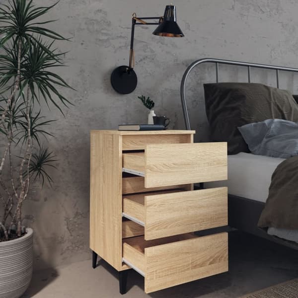 The Living Store sengeskab m. metalben 40x35x69 cm sonoma-eg - Natborde