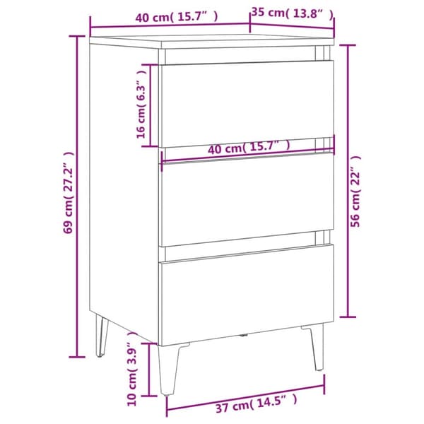 The Living Store sengeskab m. metalben 40x35x69 cm sonoma-eg - Natborde