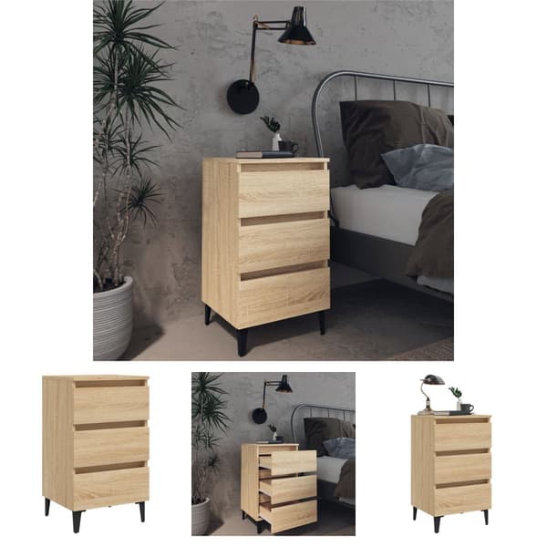 The Living Store sengeskab m. metalben 40x35x69 cm sonoma-eg - Natborde