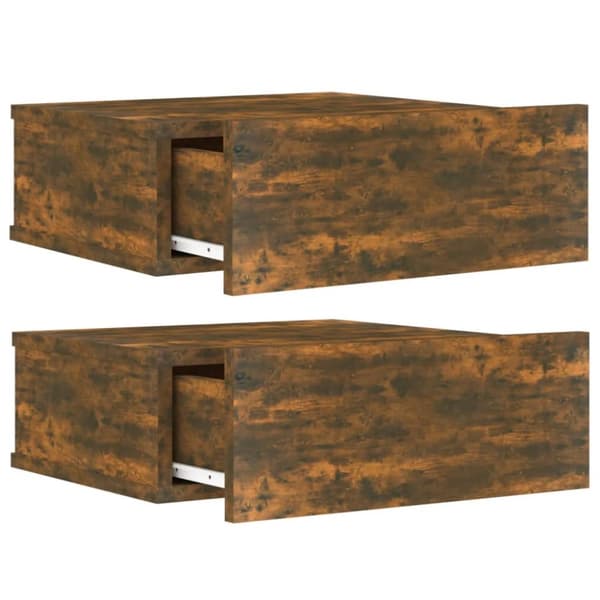 The Living Store Svävande sängbord 2 st rökfärgad ek 40x30x15 cm konstruerat trä - Nattduksbord