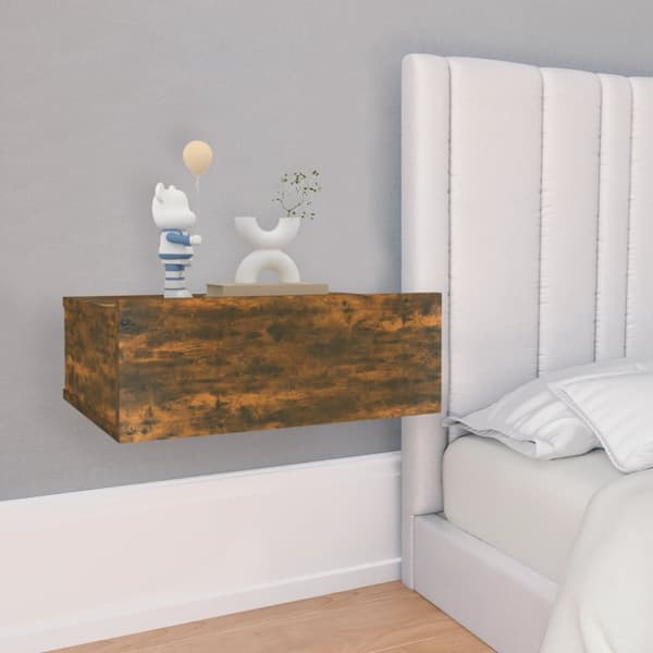The Living Store Svävande sängbord 2 st rökfärgad ek 40x30x15 cm konstruerat trä - Nattduksbord
