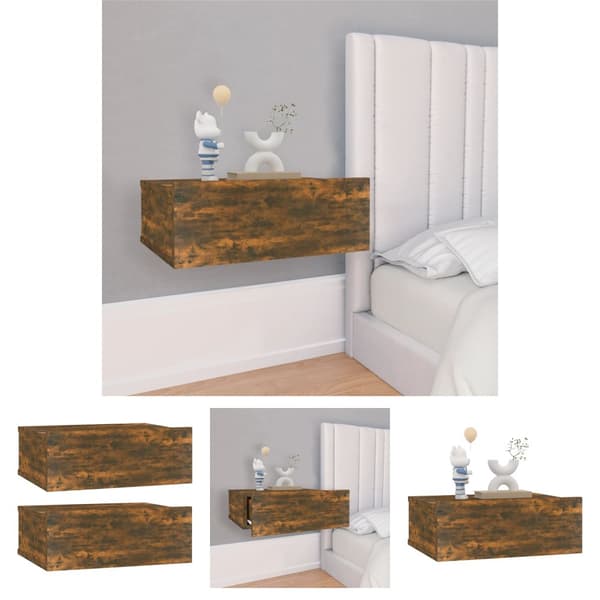 The Living Store Svävande sängbord 2 st rökfärgad ek 40x30x15 cm konstruerat trä -  Nattduksbord