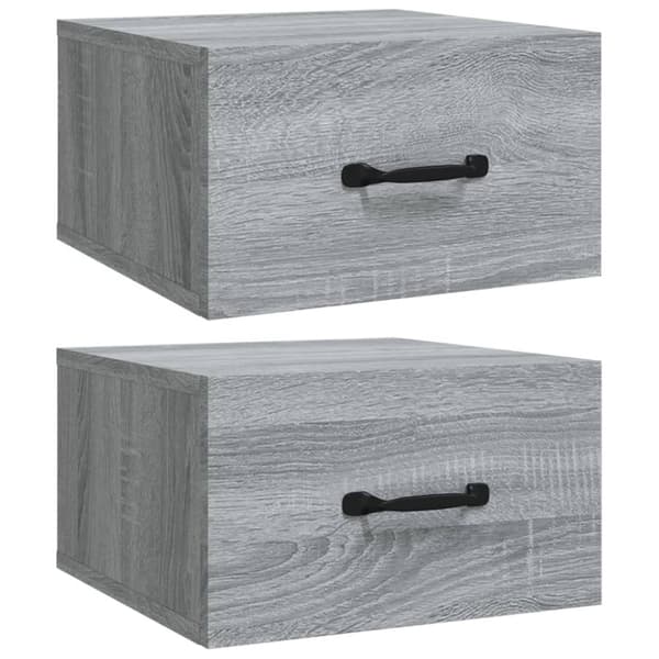 The Living Store Seinäkiinnitettävät yöpöydät 2 kpl harmaa Sonoma 35x35x20 cm - Yöpöydät