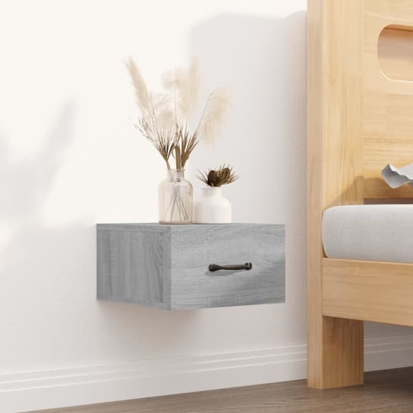 The Living Store Seinäkiinnitettävät yöpöydät 2 kpl harmaa Sonoma 35x35x20 cm - Yöpöydät