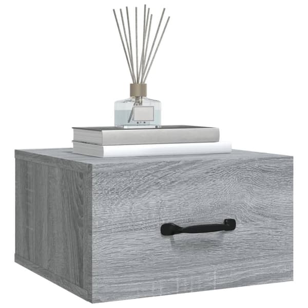 The Living Store Seinäkiinnitettävät yöpöydät 2 kpl harmaa Sonoma 35x35x20 cm - Yöpöydät