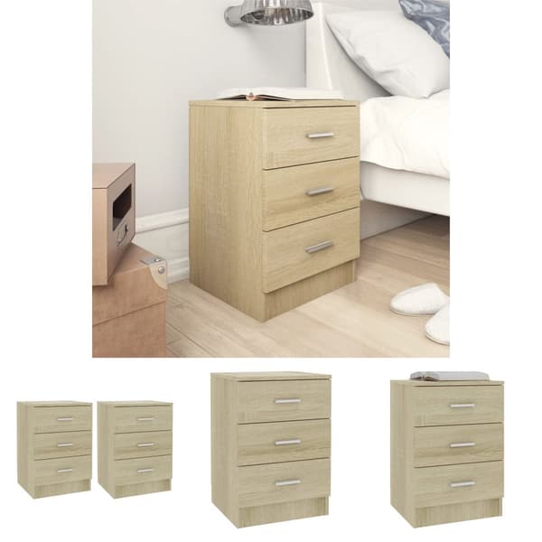 The Living Store sengeborde 2 stk. 38x35x56 cm konstrueret træ sonoma-eg - Natborde