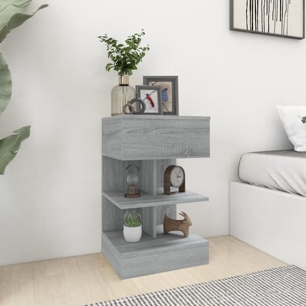 The Living Store sengebord 40x35x65 cm konstrueret træ grå sonoma-eg - Natborde