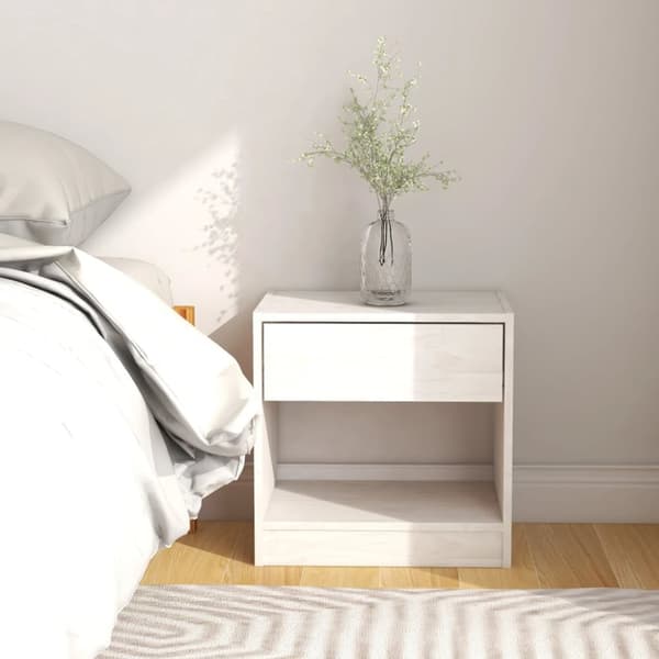 The Living Store sengebord 40x31x40 cm massivt fyrretræ hvid - Natborde