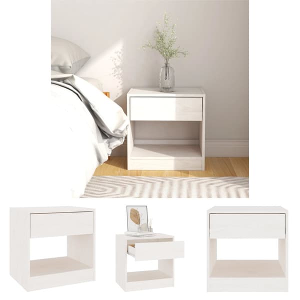 The Living Store sengebord 40x31x40 cm massivt fyrretræ hvid -  Natborde
