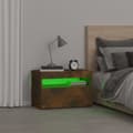 Miniatyrbild 6 av 11: The Living Store Sängbord med LED-belysning rökfärgad ek 60x35x40 cm -  Nattduksbord