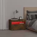 Miniatyrbild 7 av 11: The Living Store Sängbord med LED-belysning rökfärgad ek 60x35x40 cm -  Nattduksbord