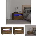 Miniatyrbild 1 av 11: The Living Store Sängbord med LED-belysning rökfärgad ek 60x35x40 cm -  Nattduksbord
