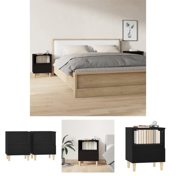 The Living Store sengeborde 2 stk. 40x35x50 cm sort -  Natborde