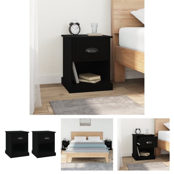 The Living Store Sängbord 2 st svart 39x39x47,5 cm konstruerat trä - Nattduksbord