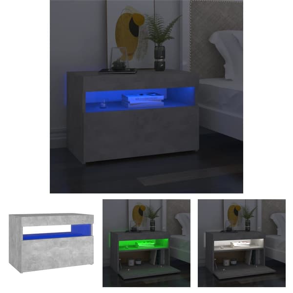 The Living Store Sängbord med LED-belysning betonggrå 60x35x40 cm - Nattduksbord