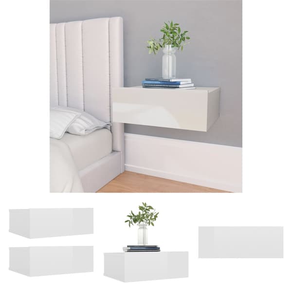 The Living Store Svävande sängbord 2 st vit högglans 40x30x15 cm konstruerat trä -  Nattduksbord