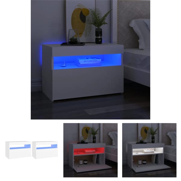The Living Store Sängbord med LED-belysning 2 st vit 60x35x40 cm konstruerat trä - Nattduksbord