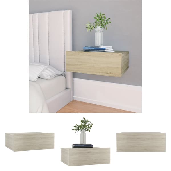 The Living Store Kelluva yöpöytä Sonoma tammi 40x30x15 cm tekninen puu -  Yöpöydät
