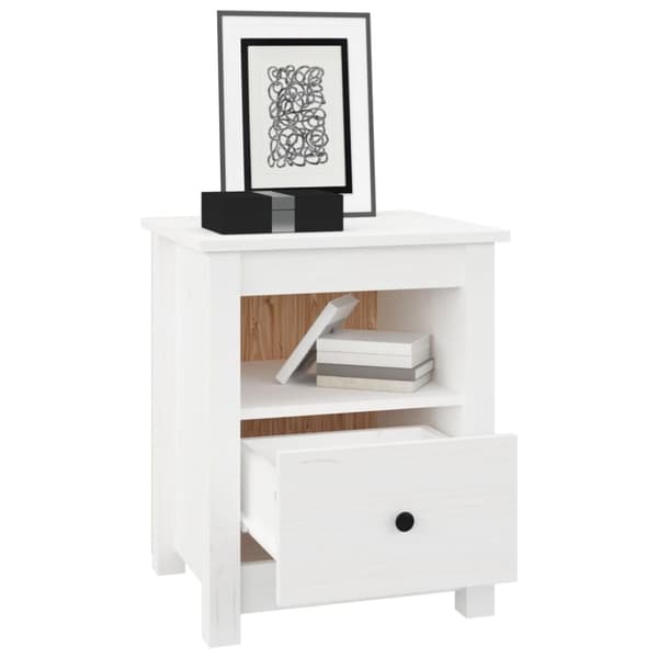 The Living Store Sängbord vit 40x35x49 cm massiv furu - Nattduksbord