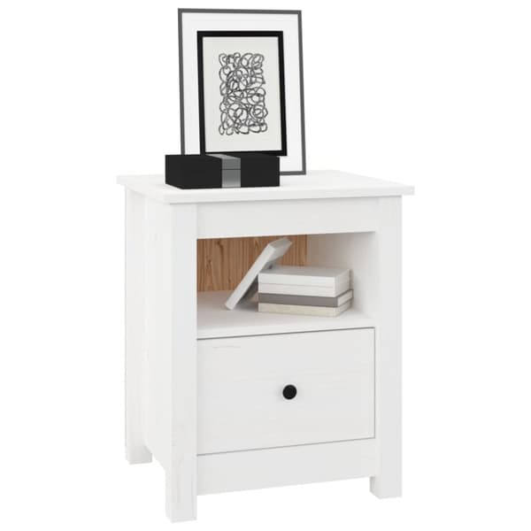 The Living Store Sängbord vit 40x35x49 cm massiv furu - Nattduksbord