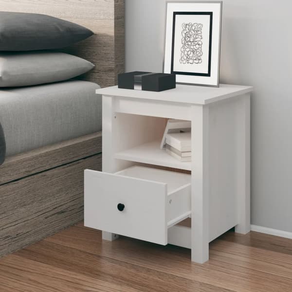 The Living Store Sängbord vit 40x35x49 cm massiv furu - Nattduksbord
